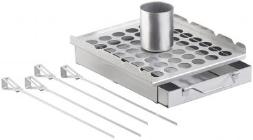 Preview: 5in1-Grill-Aufsatz Edelstahl - Hähnchen, Gemüse & Schaschlik mit 4 Spiessen - Räucherbox, Aromabehälter, Grillrost - Spülmaschinenfest 139 Z