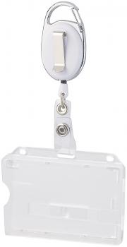 Preview: set of 50 hard plastic ID card covers, 60cm yoyo mounting clip, white