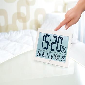 Preview: Horloge radio-pilotée XL avec thermo-hygromètre et capteur extérieur - Blanc