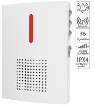 Preview: Funk-Empfänger für Türklingel FTK-120 - 100m Reichweite Licht & Ton - 36 Melodien 5 Lautstärken weiss - Kompatibel mit bis zu 4 Empfängern