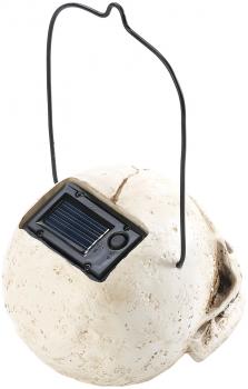 Preview: Set da 3 lampade solari a teschio per giardino e feste – Decorazione spaventosa con luce LED gialla – Resistente alle intemperie, IP44, altezza regolabile (30-70 cm)