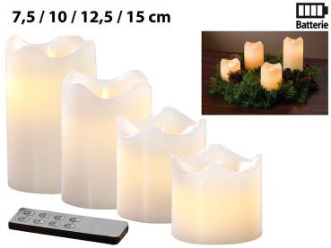 Preview: 4 candele di cera vera con fiamma LED mobile, graduate, bianche