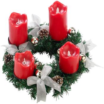Preview: Advent wreath, silver, 4 red LED candles with moving flame