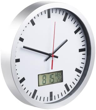 Preview: Analoge Wanduhr, digi. Datums- & Temperaturanzeige, Bahnhofsuhr-Design