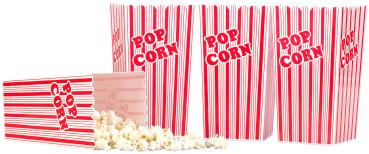 Preview: 4er-Set Popcorn-Boxen 2 Liter rot-weiss gestreift - Wiederverwendbar, lebensmittelecht & stapelbar - Ideal für Kino-Feeling zu Hause & Knabberspass - Robustes PP-Material