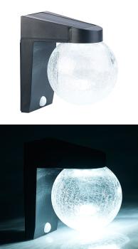 Preview: Lampe Murale Solaire LED Luminea - Verre Craquelé, Détecteur Mouvement PIR 120°/5m - Lumière Chemin Sécurisé - 200lm, IP44, Blanc Froid/Chaud