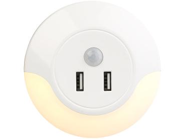Preview: Luce notturna da presa a LED con PIR e sensore di luminosità, 2x USB (10 watt)