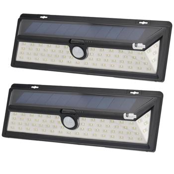 set of 2 wall lights, with solar panel, with motion sensor, 800 lumens, 13.2 watts