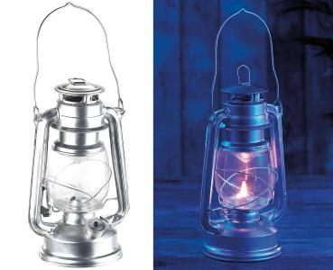 Preview: LED-Sturmleuchte - Öllampen-Design, authentische Flammen-Imitation, Deko-Licht für Innen & Aussen - Batteriebetrieb, Silberfarben, 16.5x11.5x26 cm, 420g