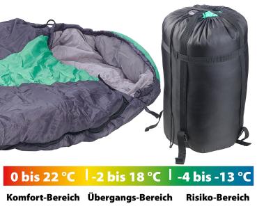 Preview: 3-Jahreszeiten-Mumienschlafsack - 400 g/m² Füllung - Optimaler Wärmeerhalt für 0 bis 22°C - XXL-Fussraum 70 cm breit - Wasserdicht - 230x85x70 cm Preview: 3-Jahreszeiten-Mumienschlafsack - 400 g/m² Füllung - Optimaler Wärmeerhalt für 0 bis 22°C - XXL-Fussraum 70 cm breit - Wasserdicht - 230x85x70 cm