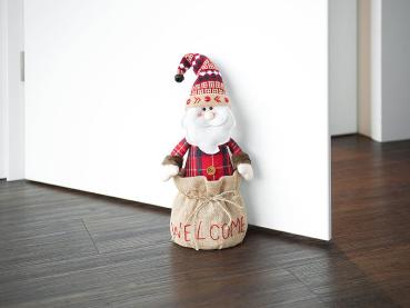 Preview: Weihnachtsmann-Türstopper - sicherer Stand mit 1,1 kg Sandfüllung, Welcome-Schriftzug & Glöckchen - Ø 14x48cm - Schutz & Deko-Highlight für festliche Freude