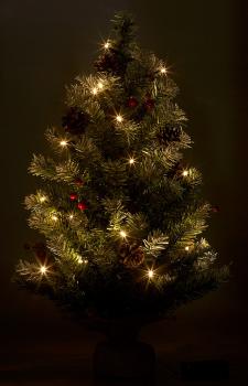 Preview: Deco Christmas tree with 30 LEDs, pine cones and yew berries, 60 cm