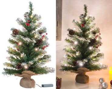 Preview: Deco Christmas tree with 30 LEDs, pine cones and yew berries, 60 cm