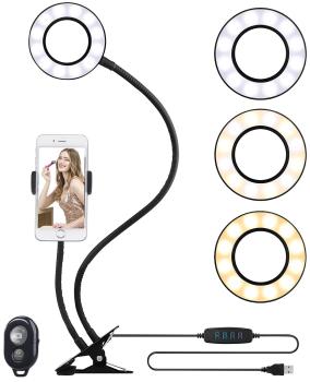 Preview: USB-Ringlicht mit Smartphone-Halter & Fernauslöser, Ø 3,5