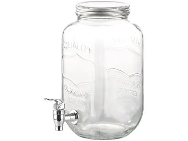 Preview: Retro-Getränkespender aus Glas, Einmachglas-Look, Zapfhahn, 3,5 Liter