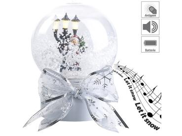 Preview: Schneekugel mit singendem Weihnachtsmann - berührungsaktiviertes Licht, Sound & Schneewirbel - LED-Laterne - Ø 14 cm - Weihnachtsdeko für heimelige Stimmung