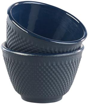Preview: 2er-Set Asiatische Teebecher aus Gusseisen-Emaille - Wärmespeichernd für Schwarz-/Grüntee - Rostschutz - konisch, 80x50mm, 260g, schwarz