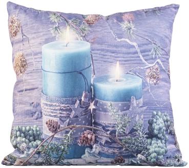 Decorative pillow with candle motif, 2 LEDs, battery operated, 45 x 45 cm