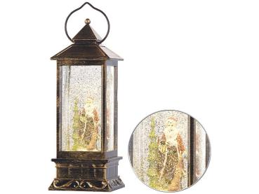 Preview: Lanterna a LED con turbine di neve e Babbo Natale decorativo, bianco caldo
