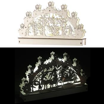Preview: Wooden Schwibbogen with LED lighting and reindeer motif