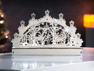 Preview: Wooden Schwibbogen with LED lighting and reindeer motif