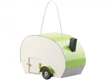 Preview: Nistkasten Wohnwagen-Optik aus Holz mit Metalldach - Vogelfutterhaus mit 30mm Eingangsloch & Reinigungs-Klappe - 24x17x15,5cm Vogelhaus