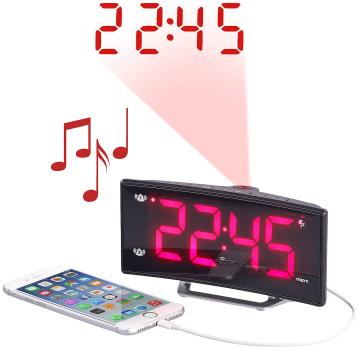 Preview: Projektions-Radiowecker mit Curved-Display, Dual-Alarm & USB-Ladeport, rote LEDs Preview: Projektions-Radiowecker mit Curved-Display, Dual-Alarm & USB-Ladeport, rote LEDs