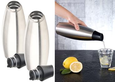 Preview: 2er-Set Design-Thermo-Isolierflaschen 650 ml - Klick-Verschluss für einhändiges Öffnen - Doppelwand-Isolierung - Bruch- & auslaufsicher - BPA-frei - Edelstahl