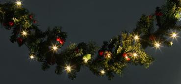 Preview: Guirlande de sapin décorative Britesta 180 cm - Pommes de pin naturelles - 20 LED lumineuses - Décoration Noël, portes, balcons - Flexible, réutilisable