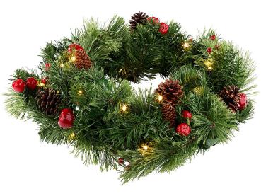 Preview: Guirlande de sapin décorative Britesta 180 cm - Pommes de pin naturelles - 20 LED lumineuses - Décoration Noël, portes, balcons - Flexible, réutilisable