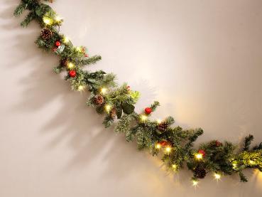 Preview: Guirlande de sapin décorative Britesta 180 cm - Pommes de pin naturelles - 20 LED lumineuses - Décoration Noël, portes, balcons - Flexible, réutilisable