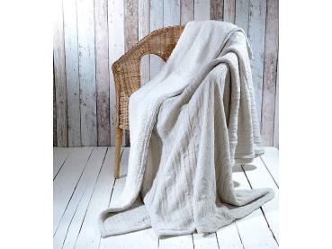 Preview: Tagesdecke im Strick-Zopf-Design - mit weicher Webpelz-Unterseite in Lammfell-Optik - Kuscheldecke Sofa-Überwurf 150x180cm, 100% Polyester