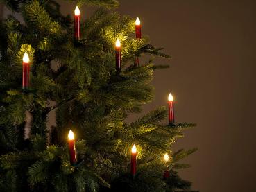 Preview: Bougies à LED sapin de Noël avec télécommande infrarouge - x30 rouge - Effet flamme vacillante - 5 niveaux luminosité - Minuteur 4/8h - Sans risque d‘incendie