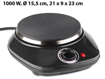Compact electric single hotplate, 1,000 watts, 155 mm, infinitely variable