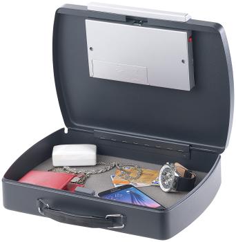 Preview: Geld- & Dokumentenkassette, Stahl, Elektronik-Schloss, A4, Stahlkabel