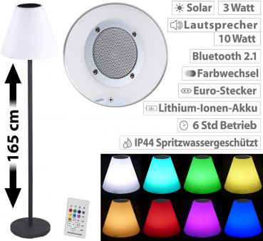 Preview: Solar-LED-Stehleuchte, Lautsprecher, Bluetooth, 7 Farben, 50 lm, 2,4 W