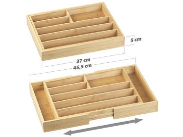 Preview: 2er-Set variable Bambus-Besteckeinsätze, 6 - 8 Fächer, 37 - 45,5 cm