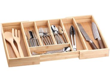 Preview: 2er-Set variable Bambus-Besteckeinsätze, 6 - 8 Fächer, 37 - 45,5 cm