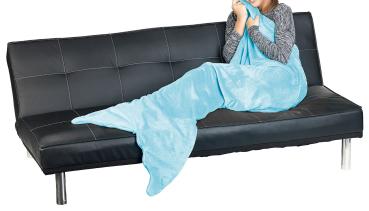 Preview: Morbida coperta a sirena con pinna per bambini, 140 x 60 cm, blu chiaro