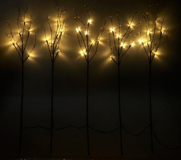 Preview: 5 rami deco, 36 boccioli in plastica e 6 LED ciascuno, a batteria, timer