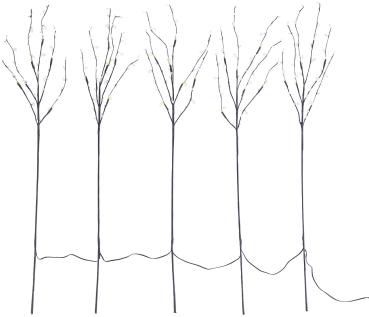 Preview: 5 rami deco, 36 boccioli in plastica e 6 LED ciascuno, a batteria, timer