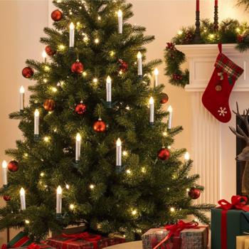 30er-Set LED-Weihnachtsbaumkerzen Silber - Kabelloses Kerzenflackern mit Fernbedienung & Timer (4/8h) - Dimmbar (5 Stufen) - 14x100mm