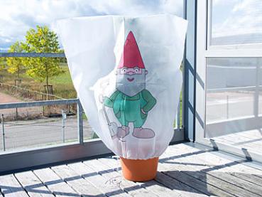 Preview: Housse d‘hivernage décorative infactory - Protection plantes gel vent intempéries - Réutilisable 110x120 cm - Motif nain de jardin