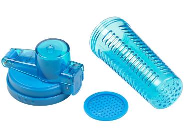 Preview: Tritan-Trinkflasche mit Fruchtbehälter, BPA-frei, 800 ml, blau