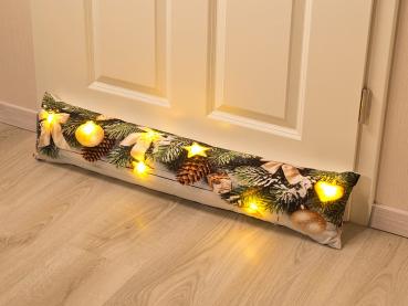Preview: Zugluftstopper-Deko-Kissen 90x20cm - Weihnachts-Motiv mit 7 warmweissen LEDs - Schutz vor Kälte - 100% Polyester inkl. Innenkissen - batteriebetrieben