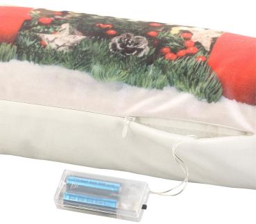 Preview: Coussin de porte LED motifs bougies - Anti-courants d‘air, décoration Noël festive - 3 LED blanc chaud, 90x20 cm, 100% polyester