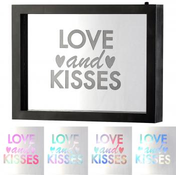 Preview: Decorative mirror with glitter inscription “LOVE and KISSES“ and LED lighting