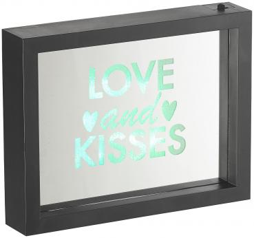 Preview: Decorative mirror with glitter inscription “LOVE and KISSES“ and LED lighting