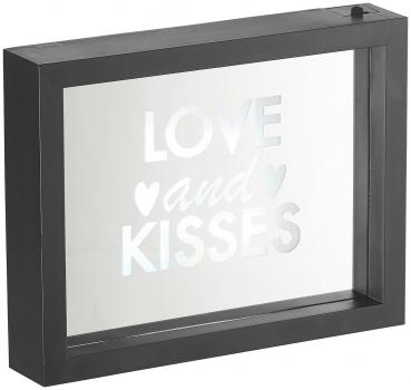 Preview: Decorative mirror with glitter inscription “LOVE and KISSES“ and LED lighting