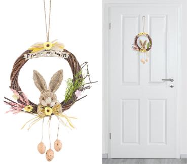 Preview: Weidenkranz zum Aufhängen, mit Schriftzug ’’Frohe Ostern’’ und Osterdeko
